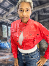 Load image into Gallery viewer, M’Powered Lux Women’s Crop Vegan Leather Jacket
